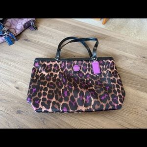Coach purple leopard print  small tote style bag